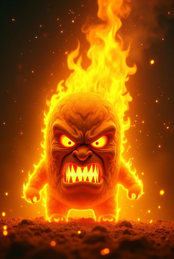 A cool crazy psychopath who is on fire and looks crazy who is human and has a weapon and is slightly overweight 