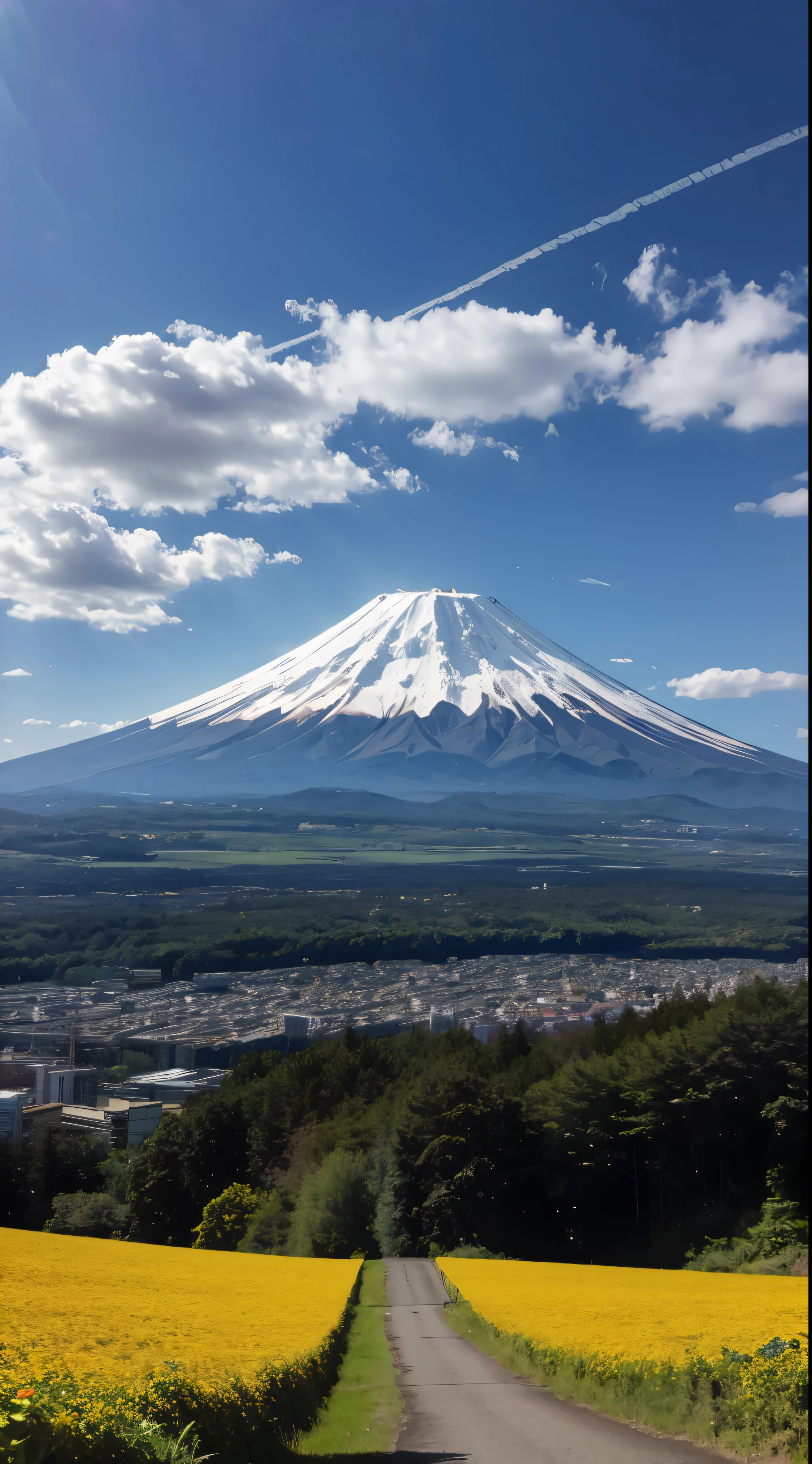 With high definition images，Blue sky, white clouds, sunny grassland 、A vivid view of Mt. Fuji。 