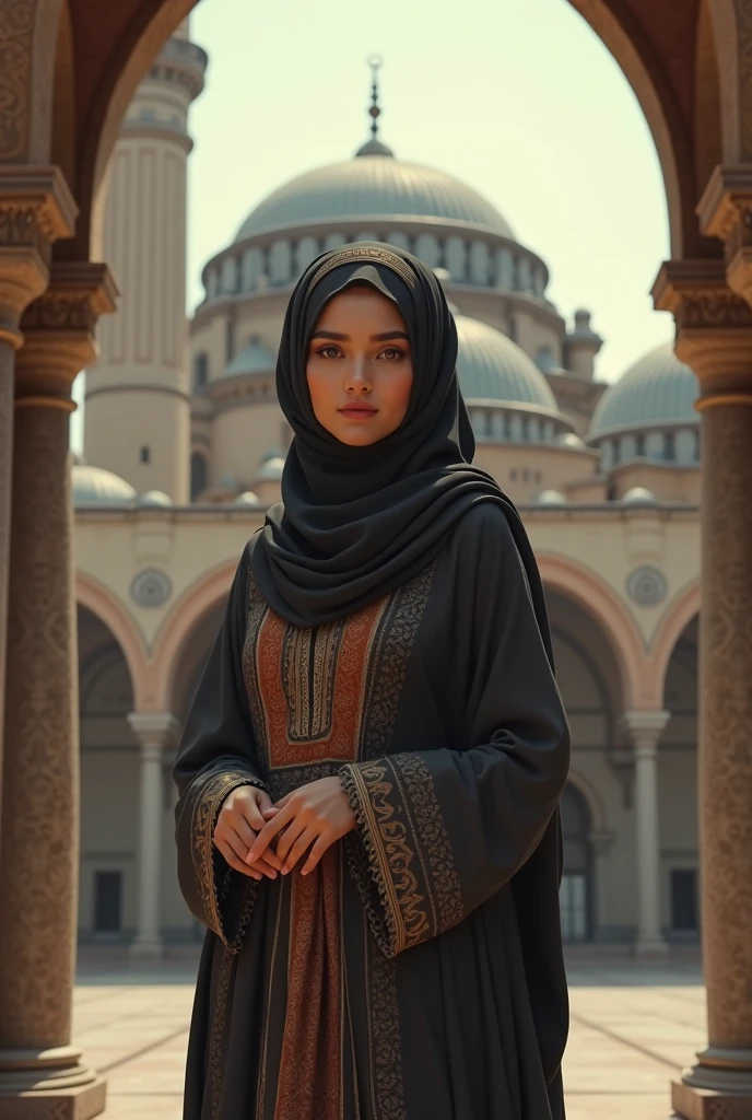 Panorama, realistic, realistic, floating in the air under the Ottoman luxury decoration airship, towering in the desert city of huge Arabian style royal luxury palace, magnificent, luxurious atmosphere, high-rise building, luxury, sky garden, golden roof, Ottoman style decoration, moat surrounding, masked beauty wearing Arabian traditional burqa, veiled masked beauty in it, tone mapping, detailed, highly detailed, smooth, sharp focus, beautiful illustration, photograph, backlight, dynamic lighting, fog, complex, film grain, Professional, facing the audience, (beautiful m3d_woman, perfect m3d_face), all leather masks masked, volumetric lighting, underground scattering, good highlights, good shadows, movies