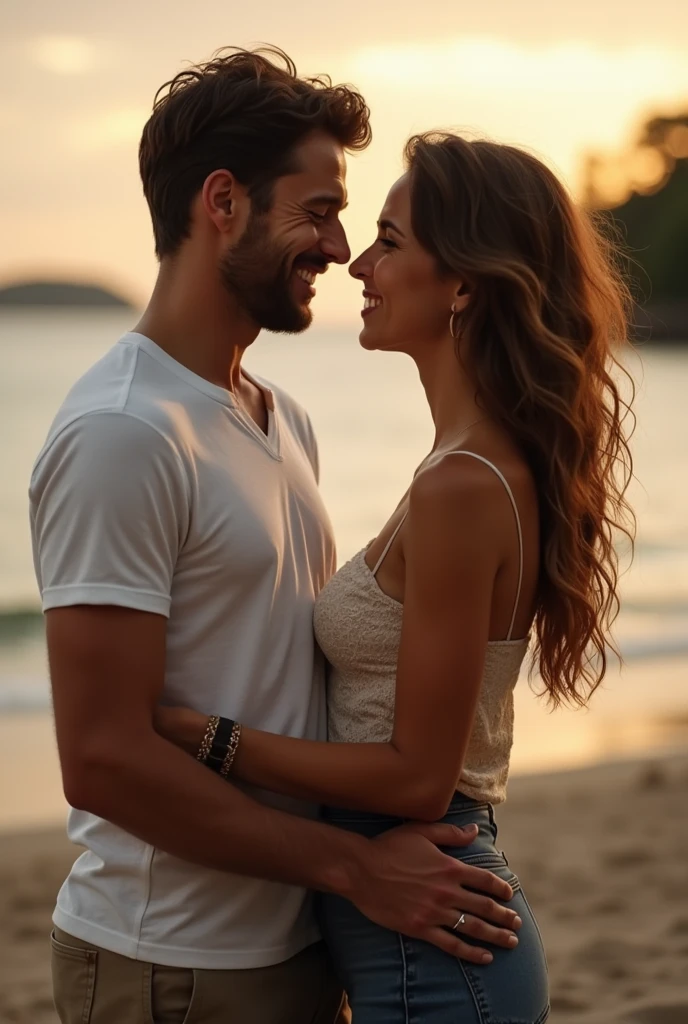 beautiful couple 3 brown hair in love in the city of arraial do cabo Brazil 18k realistic outdoors romantic photo shoot