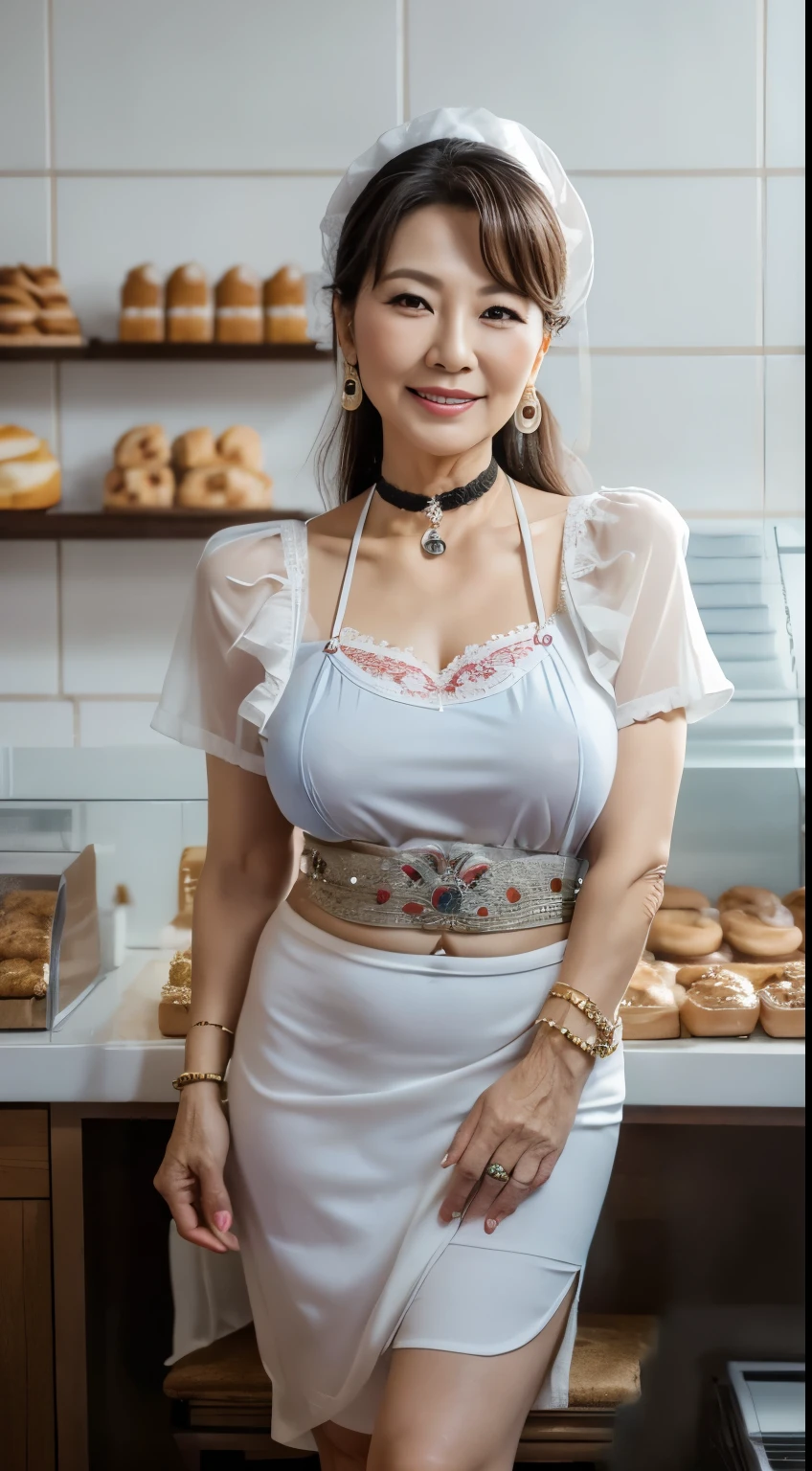 ７７ years old　mom　milf　Chinese Lady　large earring　Big choker　navel piercing decoration　A bracelet　realisitic　Gorgeous Madame Beautiful Mature Woman　sexly　Smile　Gentle woman navel piercing　４K　High quality　Gorgeous Madame Beautiful Mature Woman