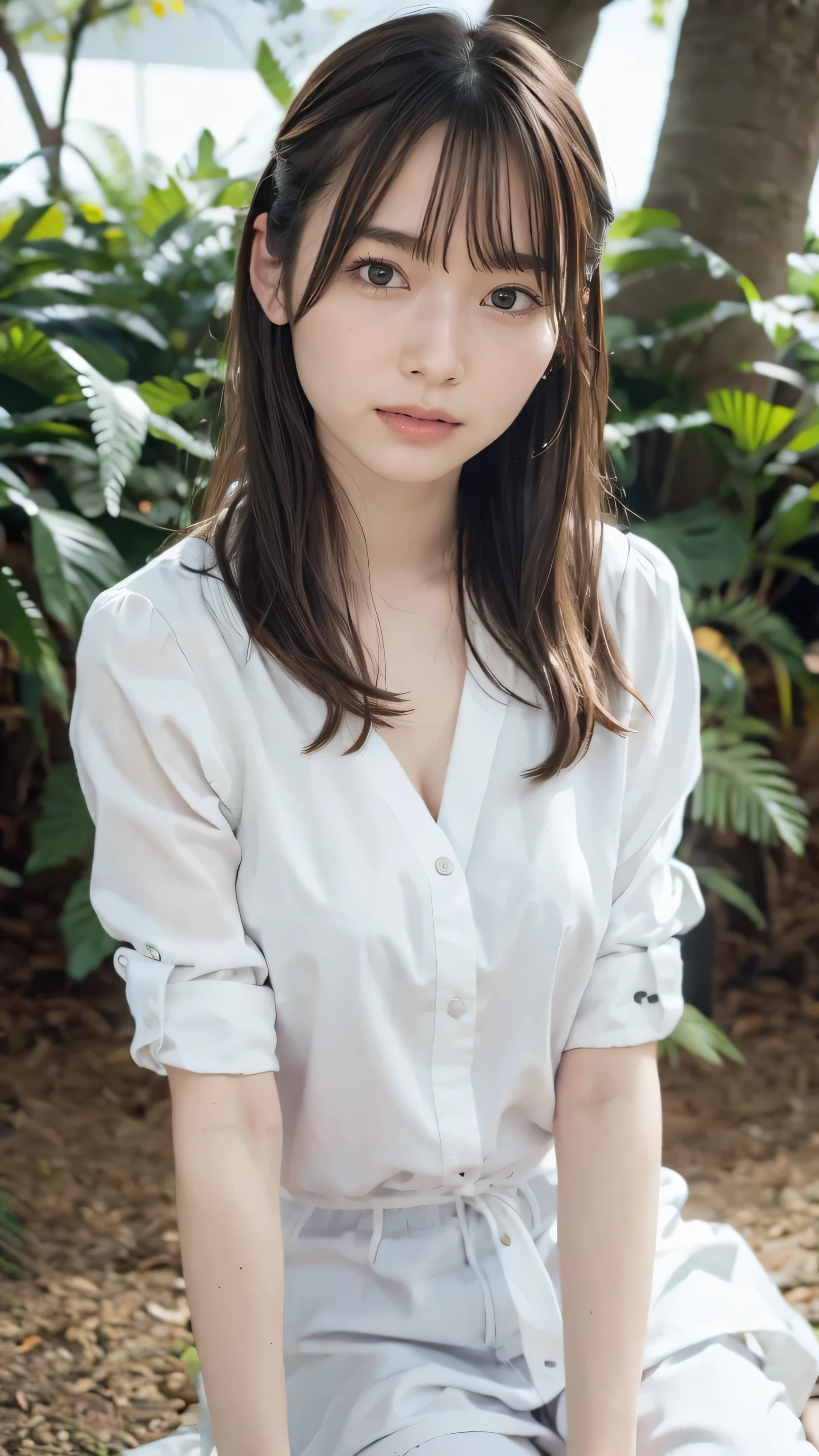 Ultra-high resolution, Superior Quality, Best Quality, Super detailed, Realistic, 8k, RAW Photos, Best Quality, masterpiece, Attractive girl, A wonderful girl, Brown Hair, Shoulder-length layered, Asymmetrical bangs, Japanese Idols, Sophisticated, stylish, blouse