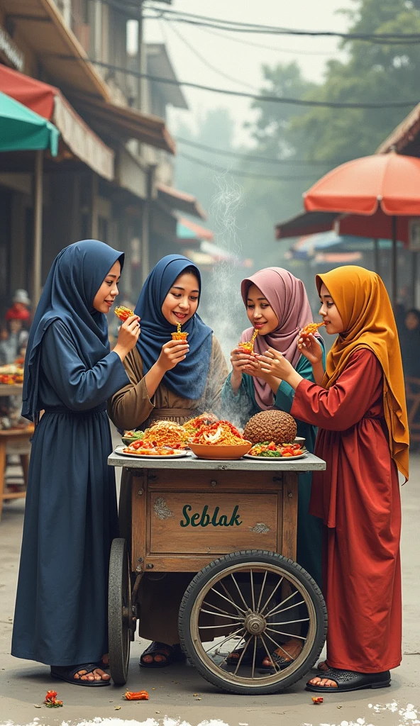 woman in a colorful scarf standing in front of a table of pastries, with beautiful colors, malaysian, with beautiful exotic, colourful, beautiful colorful, trending on pinteresst, hijab, beautiful, cute colorful adorable, 8k)), beautiful art, traditional beauty, middle eastern style vendors, beautiful artwork, wonderful, perfect expression, cute beautiful, beautiful and colorful