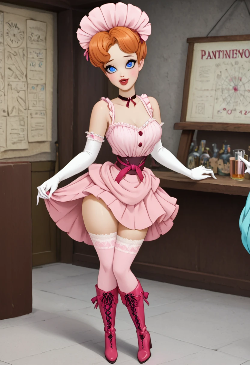 (((NSFW))) A sexy 12yo voluptuous ginger Gibson Girl groped by a horny 69yo gentleman inside a pub. Victorian London. Year 1900. 1900_dr3ss. (((Frilly sleeveless top, sash cinched around her waist))), wide-brimmed picture hat with pink feathers, bare shoulders with (((long pink opera gloves))),  (((mid-length skirt:1.5, pink petticoats, mauve silk stockings))), (((pink high-button boots:1.5))), choker necklace. Gorgeous youthful face, big blue eyes, pouty red lips.