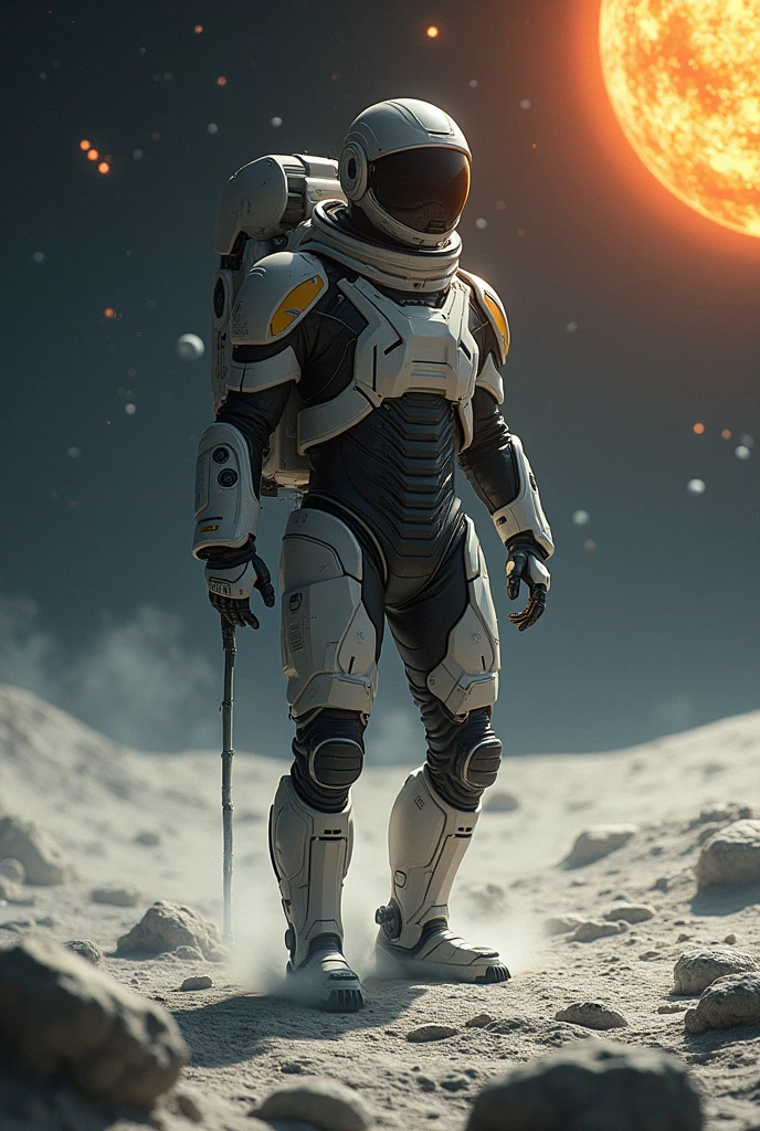 alien, half-eagle, male, solo, eagle's head, dynamic standing pose, beak, white with red accents cyperpunk spacesuit with matching gloves and boots, holding and using a scf-fi laser pistol, night time, forest backdrop, red moon, sci fi, horror lighting, looking at viewer
