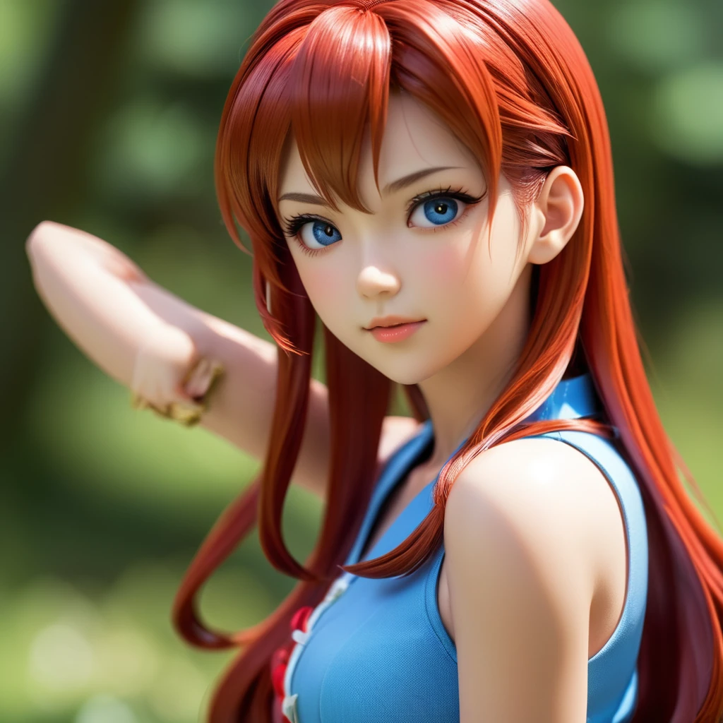 anime girl with long hair and a blue shirt posing for a picture, realistic anime 3 d style, 3 d anime realistic, photorealistic anime, photorealistic anime girl render, smooth anime cg art, anime styled 3d, realistic anime artstyle, anime realism style, anime style. 8k, realistic young anime girl, render of a cute 3d anime girl