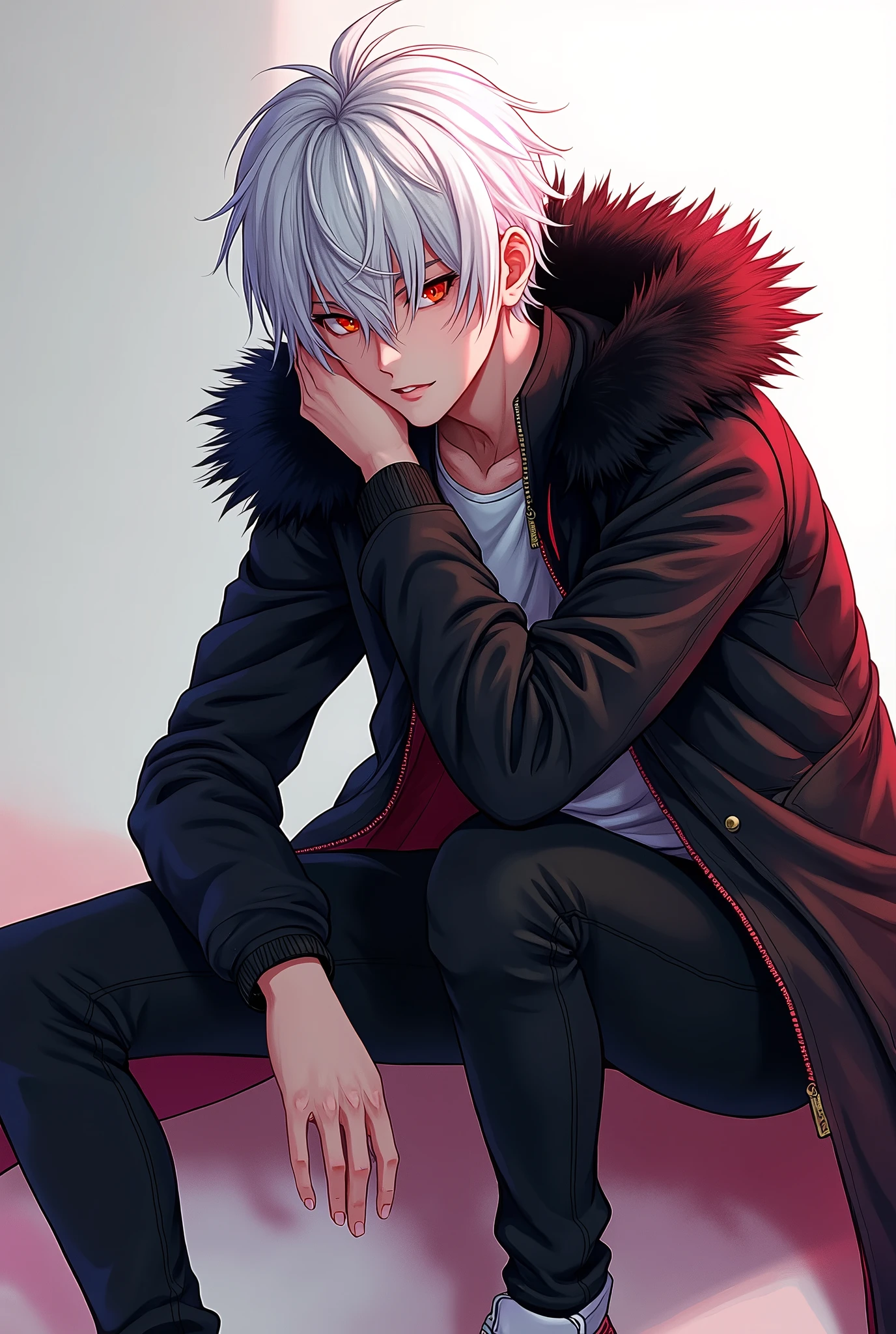 Anime - style image of a man with white hair and a black coat - SeaArt AI