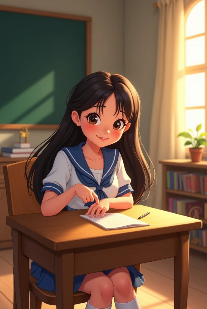 Child studying with a happy face.