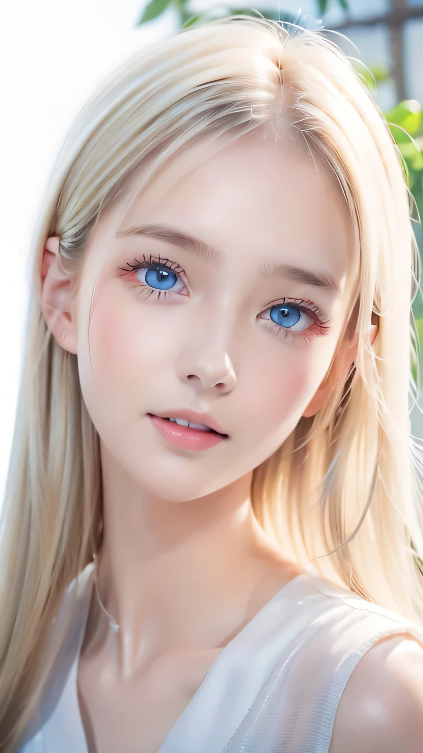 Very beautiful shiny pretty face、Beautiful shiny white skin、Glowing cheek highlight、Beautiful cute sexy very bright pale blue eyes、Bangs between the eyes、Big double eyelid eyes、Beautiful very long shiny silky pale natural platinum blonde straight hair、Sexy 1、A cute beautiful girl with long bangs、The most beautiful western girls in the world、Babyface Round Face、Adorable appearance、Japanese Sailor Suit、High school girls、Small Face Beauty、Cheek Gloss Skin