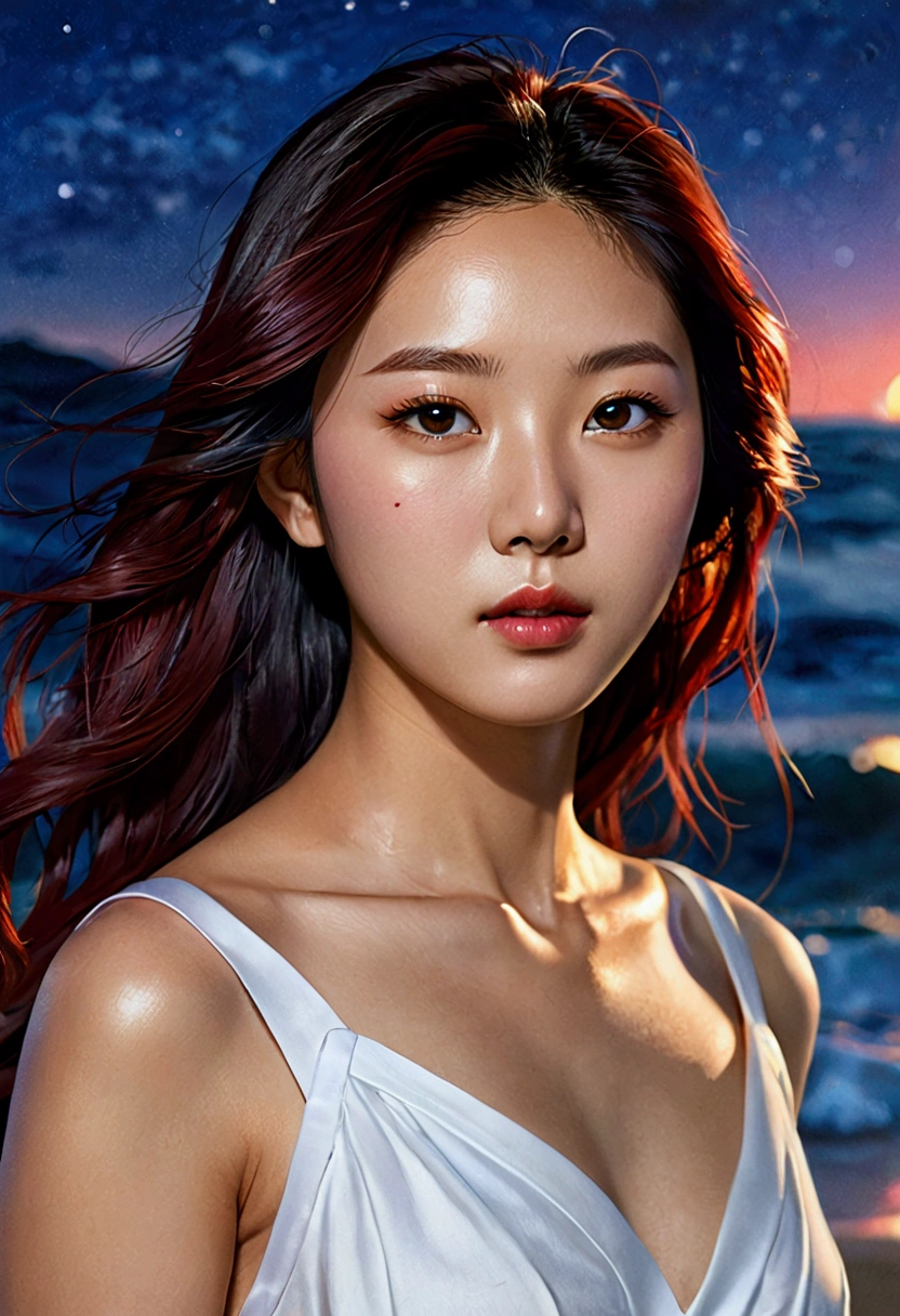 xxmixgirl, (masterpiece:1.0), (highest quality:1.12), (HDR:1.0), a girl with long hair looking at viewer, with a teal background and a indigo sky, constant, vaporwave colors, a character portrait, synchronization, detailed, realistic, 8k uhd, high quality
