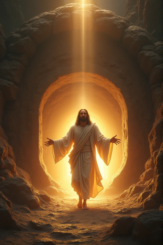 Image of the resurrected Jesus Christ rising from the tomb 
