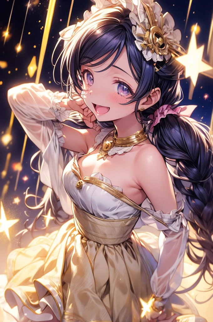 Tojo Nozomi,Live,Sing a song,Tears of joy,microphone,Open your arms,fun,Penlight,背景にPenlight,One girl, Mined water, love live!, Pastel colors, Twin tails, Maid, Large Breasts,happy,retirement,bright,Light masterpiece, Best Quality, up to date, so beautiful, Absurd, The absolute solution, Super detailed, 8k, Ultra-fine illustrations, Very exquisite beautiful face and eyes, Perfect Anatomy, Professional Lighting