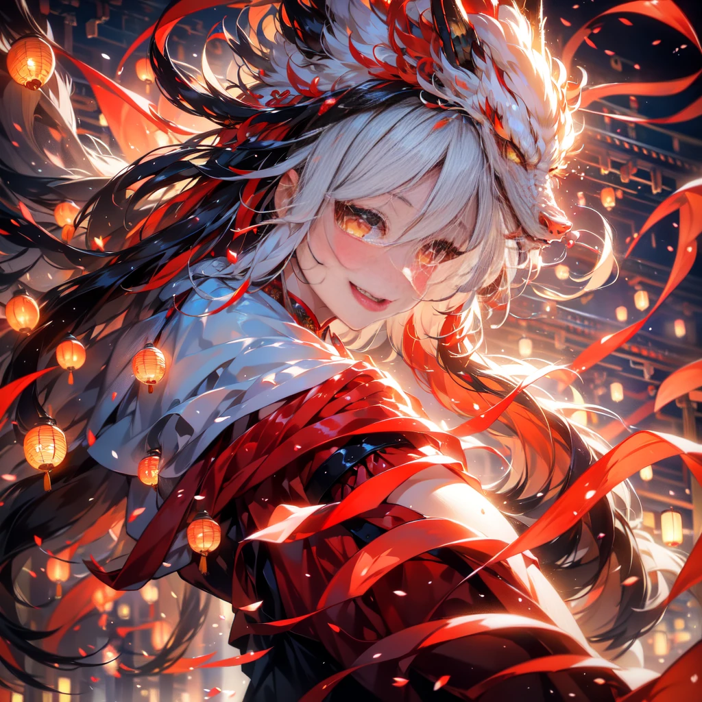 (best quality, 4k, 8k, highres, masterpiece:1.2), ultra-detailed, detailed face, detailed lips and eyes, attractive appearance, expressive face, realistic,
closeup portrait, upper body, Qinglong, ((Gentle Chinese Dragon)), ((oriental white dragon)),
BREAK BLARKY beautiful caucasian woman with very long straight white hair,(yellow eyes),fair skin,expressive face,attractive appearance,animal ear fluff,animal ears,extra ears,fox ears,fox girl,fox tail,long hair, bangs, hair between eyes, large breasts, blush, (1, height 162 cm),
BREAK floating hair, depth of field, bright eyes, (beautiful smile), beautiful background, upper body, (deep blush), cute, (smile,happy,good smile:1.2), looking at viewer, hair accessories, chinese clothing, white hanfu, water, water drops, ocean background, chinese ship