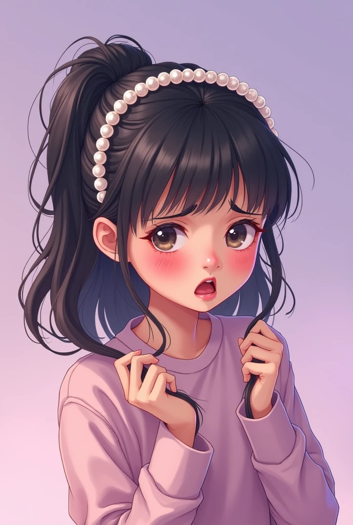 gasped, liquid, Cum in mouth, fall of tongue, Flushed, perfect anatomy, Detailed eyes, detailed lips, extremely Detailed eyes and face, bright colors, Sharp Focus, masterpiece:1.2, ultra detailed, Flushed, ((canine)), (One), ((tie)), Without sleeves, ((((ponytail)))), (((contempt, disgust))).