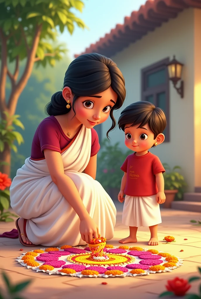 A sister is applying tilak on the forehead of her brother boy on the back of the body