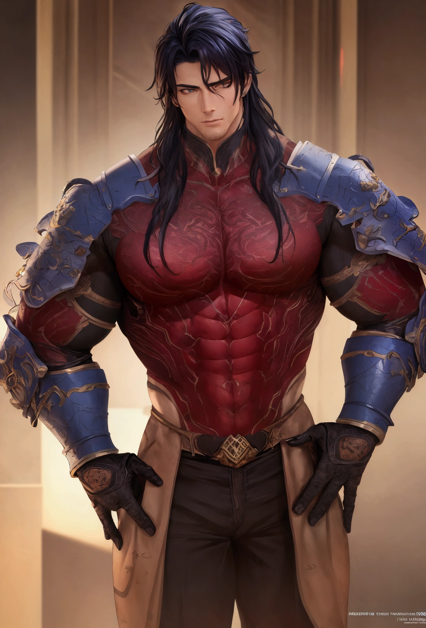 Dark skin, large body, bulky, wearing pink armor, roses growing out of his body all over his body