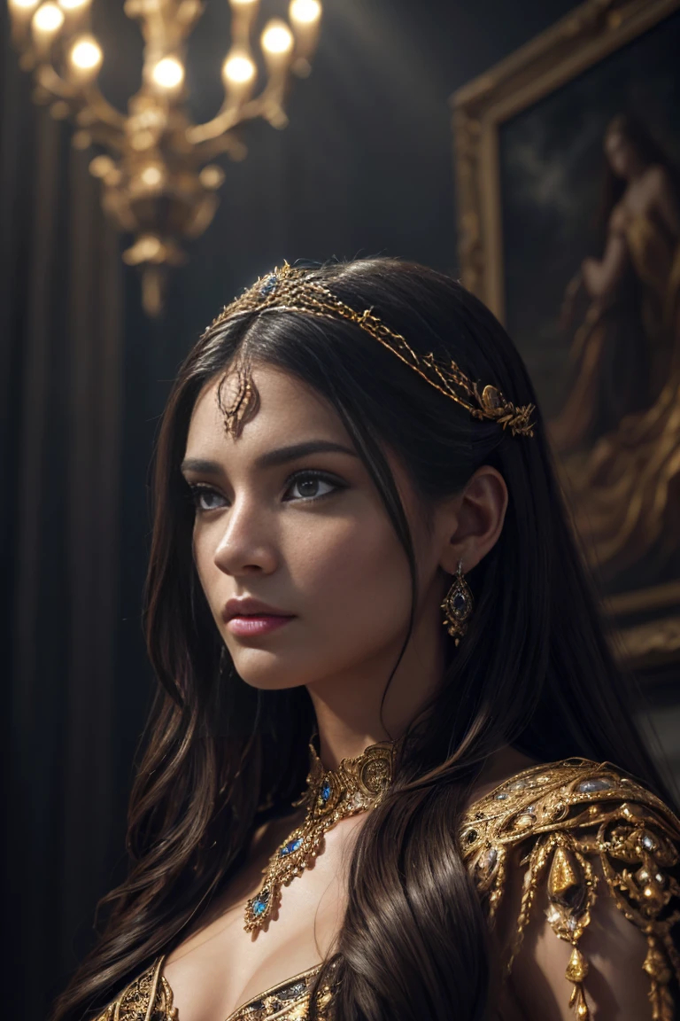 intricate detailed portrait of a Phoenician goddess of magic, mesmerizing digital art, beautiful detailed eyes, beautiful detailed lips, extremely detailed face and features, long flowing hair, ornate headdress, intricate jewelry, dramatic lighting, rich vivid colors, cinematic composition, masterpiece, (best quality,4k,8k,highres,masterpiece:1.2),ultra-detailed,(realistic,photorealistic,photo-realistic:1.37),cinematic lighting,dramatic atmosphere,ornate temple interior,glowing magical aura,intricate patterns and symbols,powerful presence,captivating expression