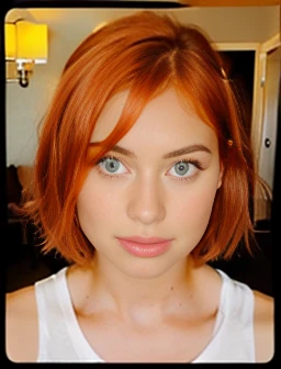 make her with dyed red hair, I need it to be my model so I can use it in a mockup to show my business.. Have him wear a white t-shirt that fits snugly around the waist and chest.. Also place her in a dog park with no dogs around. .