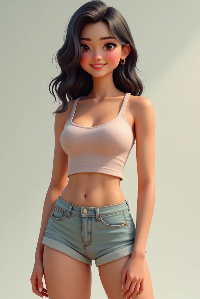 A girl in short shorts sitting