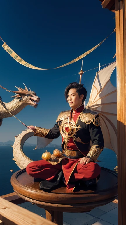 Ultra HD picture, Asian, Chinese handsome man riding a dragon boat, hands rowing a dragon boat with a dragon on it, yellow dragon head festival, riding a dragon, Chinese dragon, portrait shooting, close up - view, dragon knight, Chinese heritage, advertising photo, Chinese dragon concept art, Shenlong, dragon, closeup, close-up portrait shot, handsome face closeup