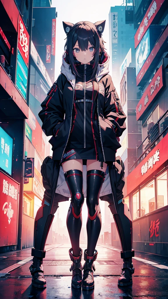 A cute kitten made of metal, robot, cyberpunk style, ((intricate details)), hdr, ((intricate details, super detailed)), cinematic footage, vignette