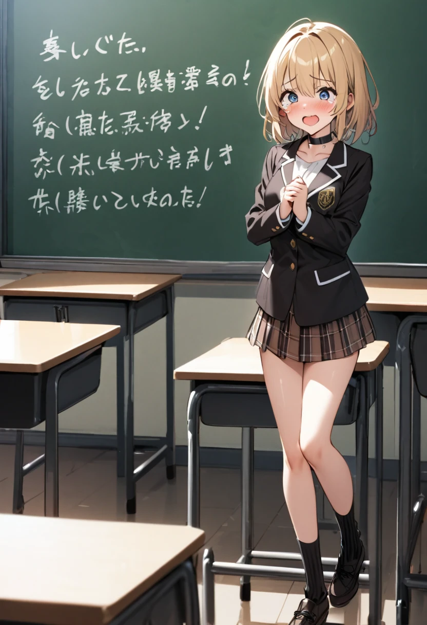 1 Girl, , 超High resolution, retina, masterpiece, Accurate, Anatomically correct, Rough skin, Very detailedな, Advanced Details, high quality, Awards, 最high quality, High resolution, High resolution, 4K,(anime,8K,masterpiece, 最high quality, 最high quality,beautifully、aesthetic:1.2,Professional Illustration:1.1,Very detailedな:1.3,Perfect lighting),Very detailed,Most detailed,High resolution,Cute pose,Embarrassing,(light blonde hair),(hair over one eye:1.8),(short hair),classroom,(school uniform:1.9),tareme,round eyes,put hair in ears, Lunch Box,eating,Peeking from below,Tuck up your shirt,Spread your legs