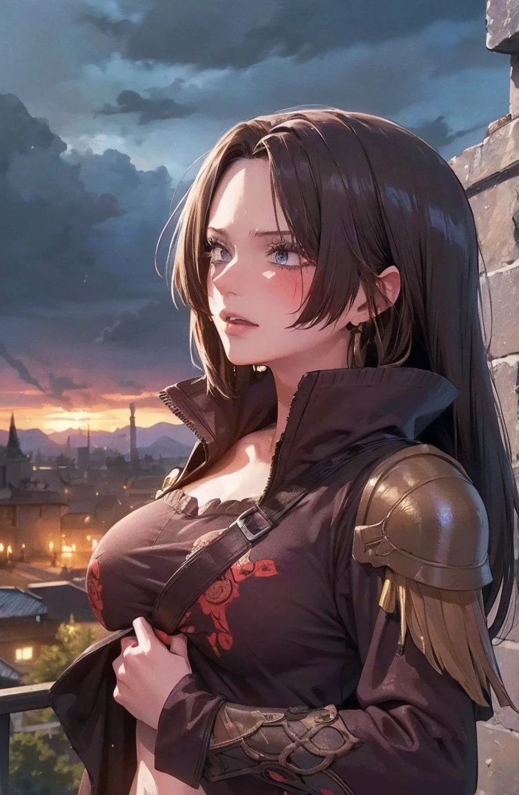 ((top quality)),(超A high resolution),(super detailed),(detailed description),((best anime)),(best work of art),super precision art,amazing art of depiction,Overwhelming descriptive power:1.5, top quality action movies:1.5, gun action:1.5, (Multiple adult women:1.5),body covered in mud and dust:1.6,income,1 girl、cleavage、smile、beautiful eyes
