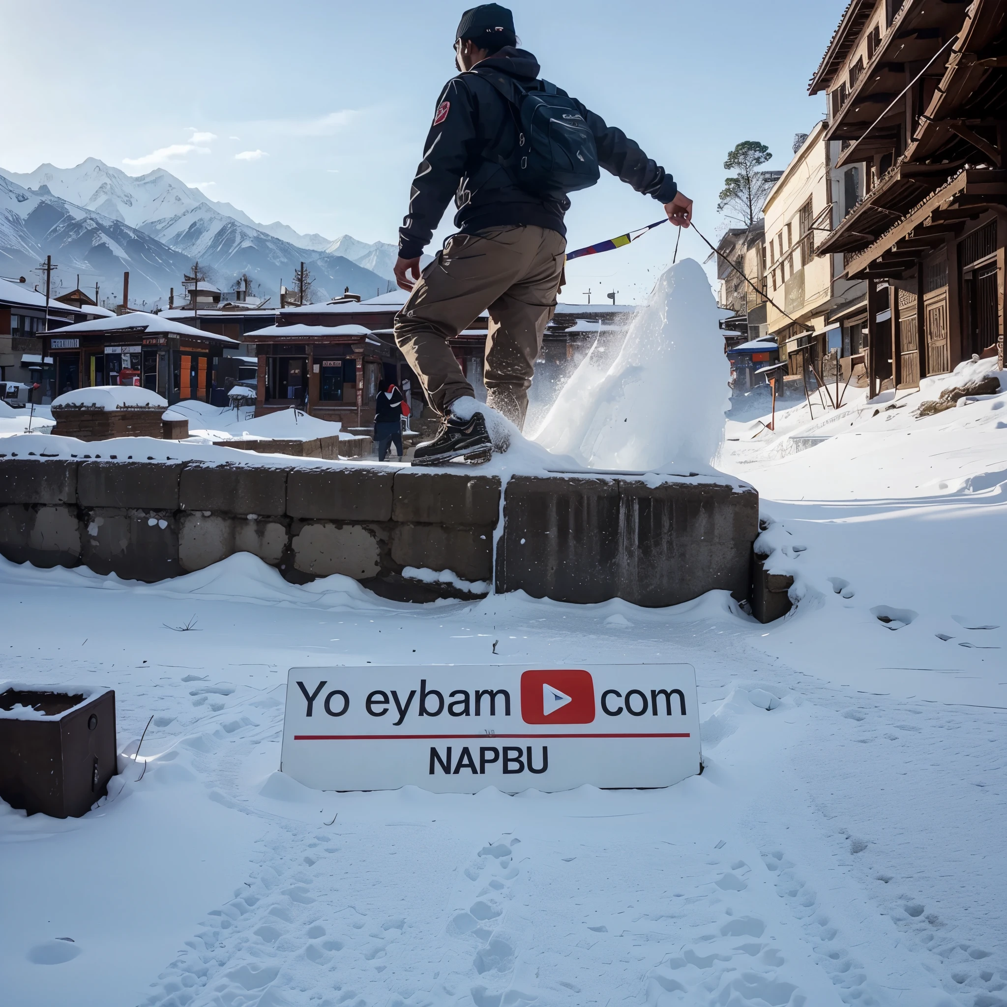 Topless Hijab muscular body sexy model play ski game at snowy area