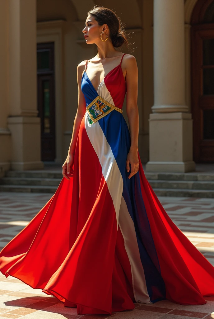 Make me a dress design with the coat of arms of Nicaragua