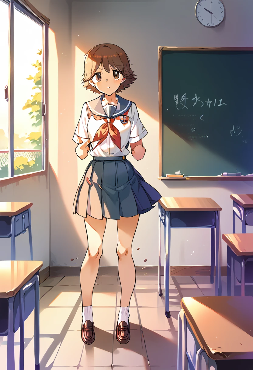 My honda, short hair, student,school uniform, classroom, bothers