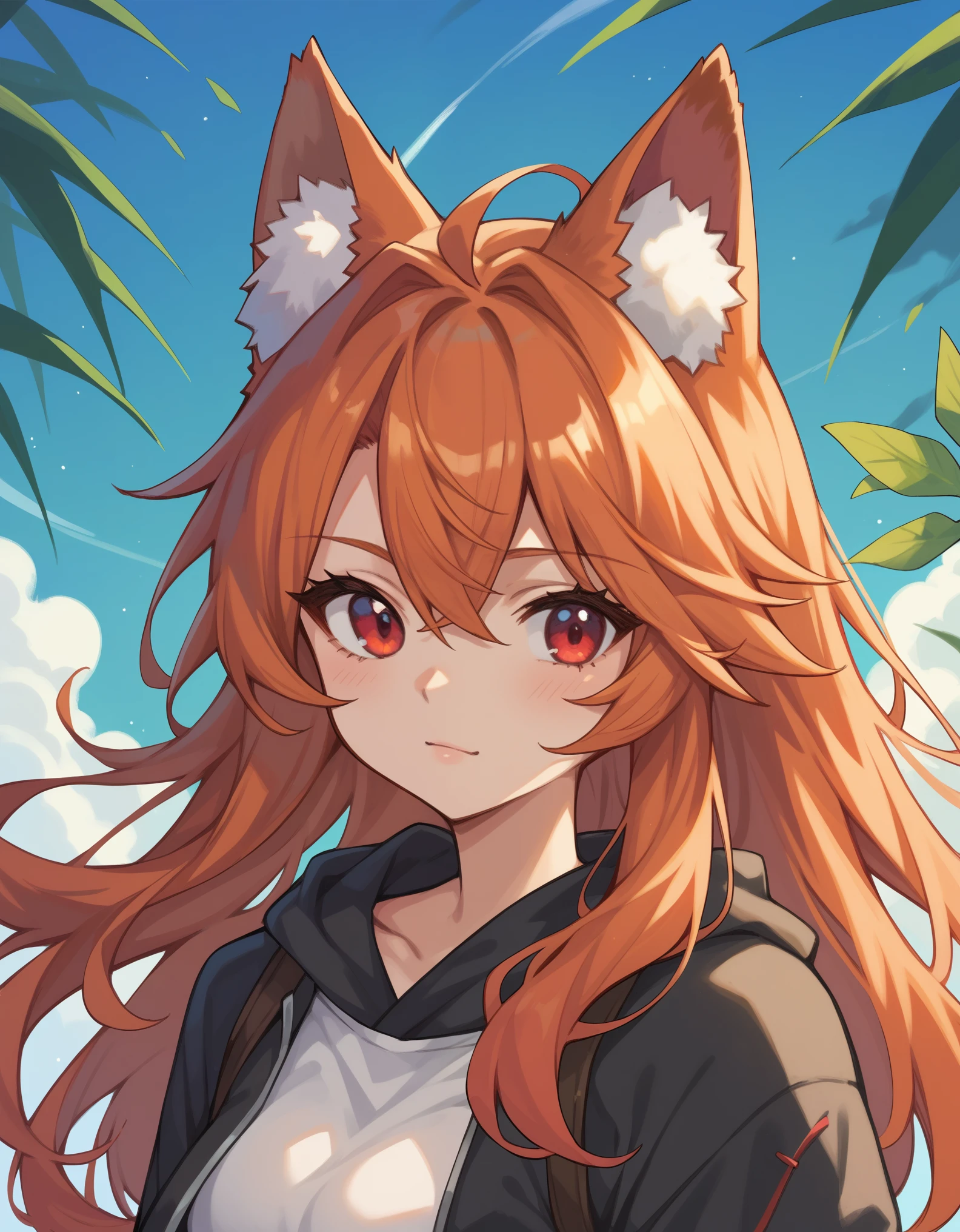 score_9, score_8_up, score_7_up, score_6_up, holo, 1girl, wolf ears, long hair, solo, red eyes, ginger hair, wolf tail,