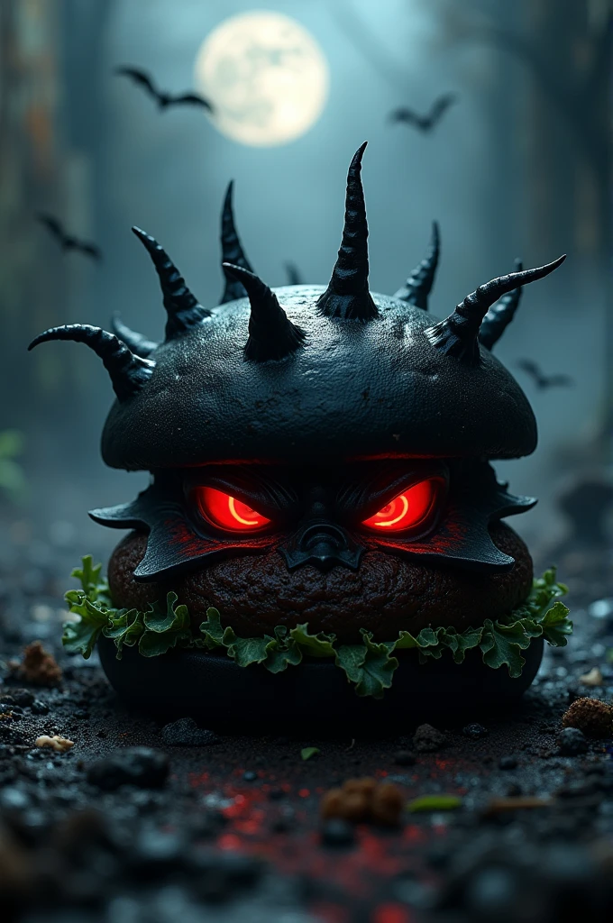 The burger has a terrifying angry face ,  he lives in neptune , until he finds a beautiful tree, he decides to break it with an axe