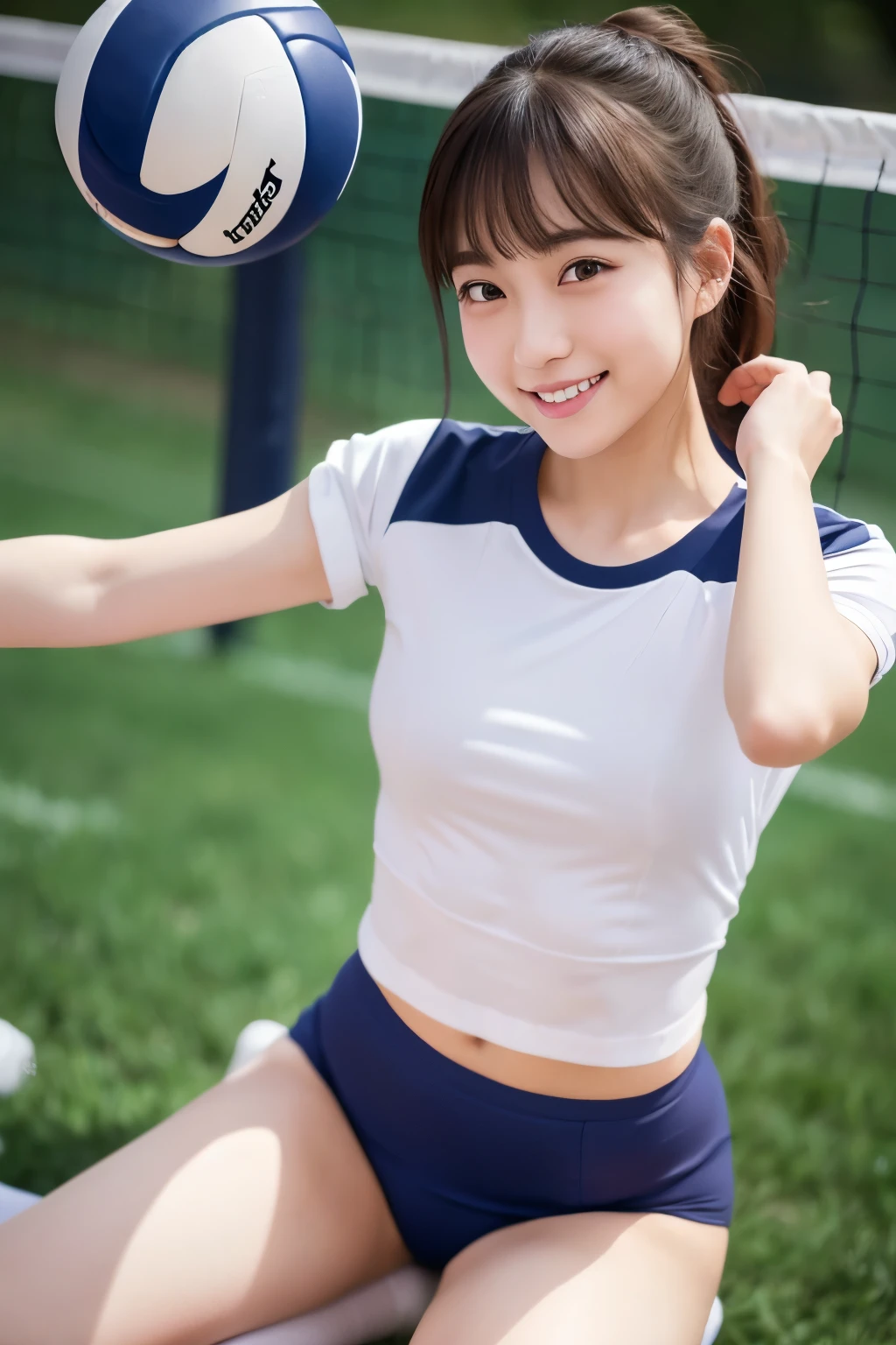 Neat female college student, , (school uniform, summer clothes), outside the playground, (slim), realistic, detailed, skin texture, super detailed, delicate and sexy clavicle, smile, super detaileded face, detaileded lips, detaileded eyes, double eyelid, small breasts, small breasts, small, small, flat chest、bellybutton、I can see your panties、thighs、thighsが見えてます、butt、かわいいbutt、open your legs、両open your legs、I can see my underwear.、(NSFW:1.3)、I'm raising one leg、perspective from below、(sexy underwear:1.2)、pleasant face、face of pleasure、happy face、, embarrassing、open your mouth、sexy pose、sexual pose、streaks、I'm straddling the iron bar