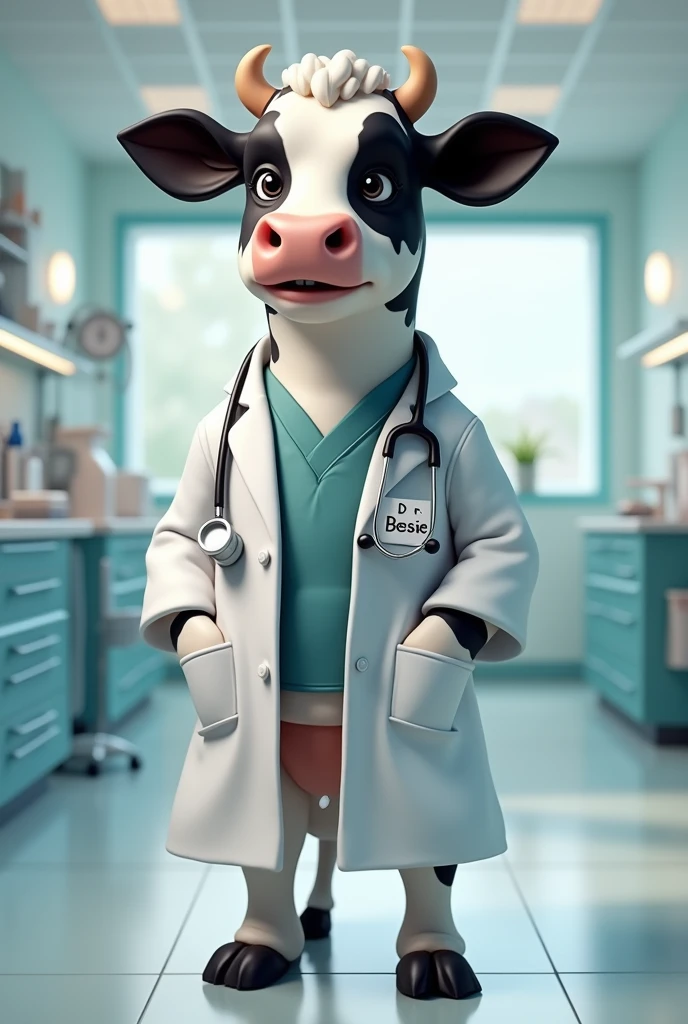 Cow cartoon mascot dressed on like a scientist