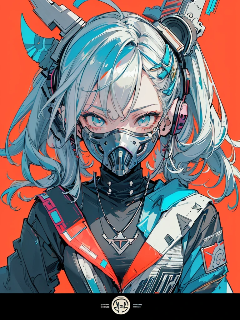 1girl,(((Highest quality、Masterpiece、Official Art、The best dynamic composition、Super detailed、Anime Style、cyber punk)))、profile、Face close-up、gas mask、Futuristic neon geometric background、