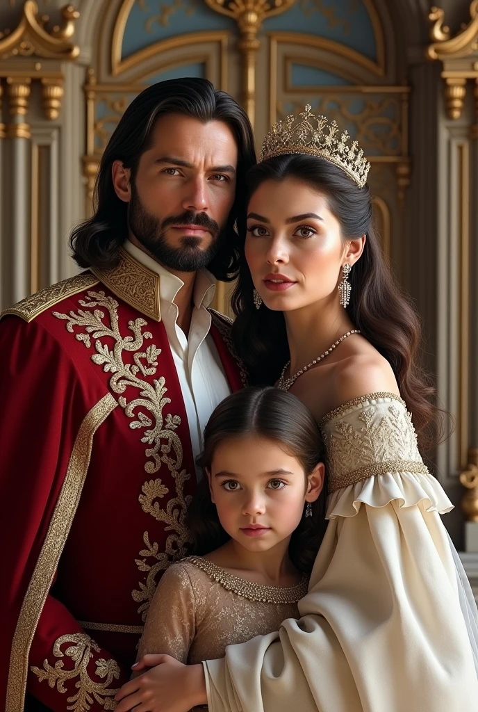 the king and queen holding a baby girl