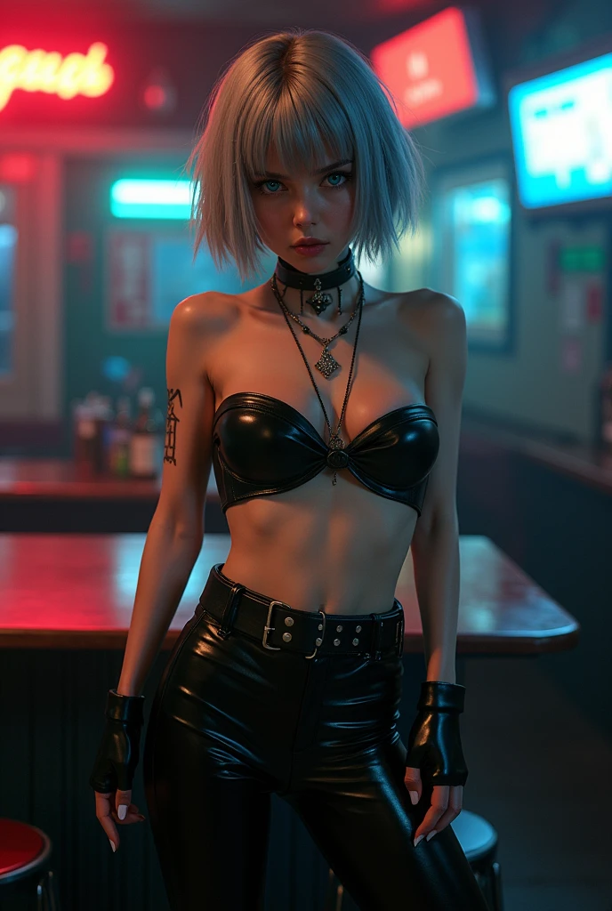 ((best quality)), ((masterpiece)), (detailed), 1girl, Caucasian (white blonde hair:1.3), skinny cute, ponytail hairstyle, age 22:1.3, makeup:1.3, (smudged eye makeup:1.4),big lips:1.3, ( short height skinny cute:1.4), tight white high waist thong, seductive pose, realistic photo, ((4K)) , sweaty textured skin, (small breasts:1.4), (dirty:1.2), choker full body visible in a dark blue restaurant , hands lifted up, showing peace ✌️ signs, , streaming tears, (legs spread:1.3), (black crying marks:1.2), (naked:1.5), pov from back full body visable, (smudged makeup:1.4) cow outfit:1.4 pov, word “SLUT” written on forehead, cow pantyhose, cow years, cow horns, cow gloves