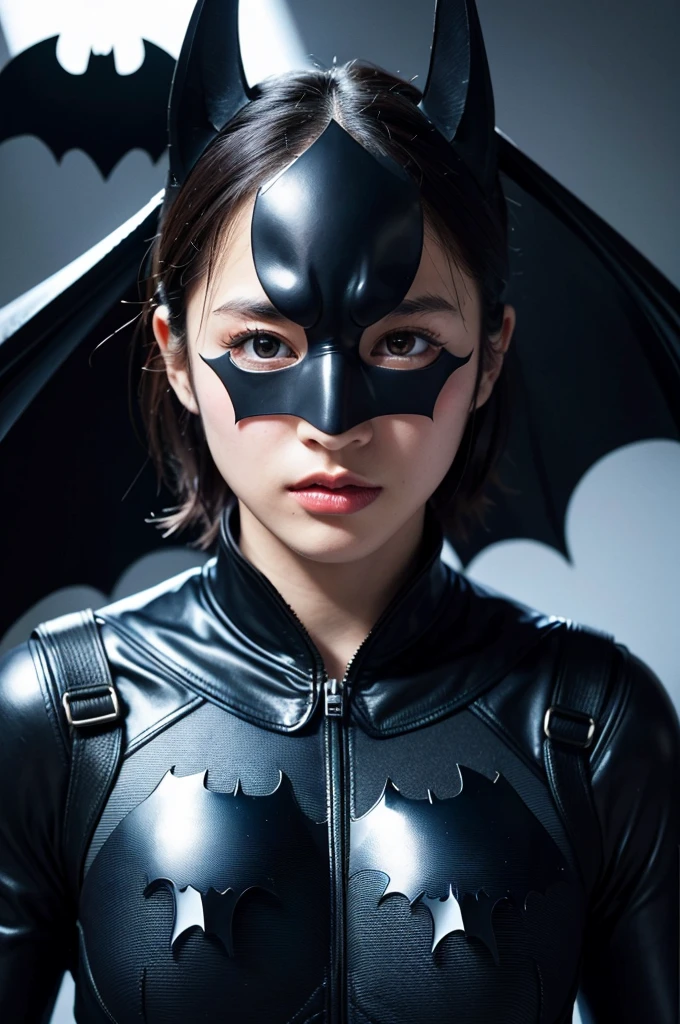 High image quality、high quality、(Batman&#39;s Suitを着る)、Hide your chest、Japanese、Cute face、(Tied Hair)、Hide your nipples、Tight clothes、sexyなポーズ、The background is a dimly lit cave、Tie your hair up、whole body、Realistic、Background cave、monster、monster、The protagonist is attacked、High image quality、８K、delicate、、DC Comics、Batman&#39;s Suit(woman)、(One person)、(Big Breasts)、Soft Breasts、Emphasize cleavage、sexy