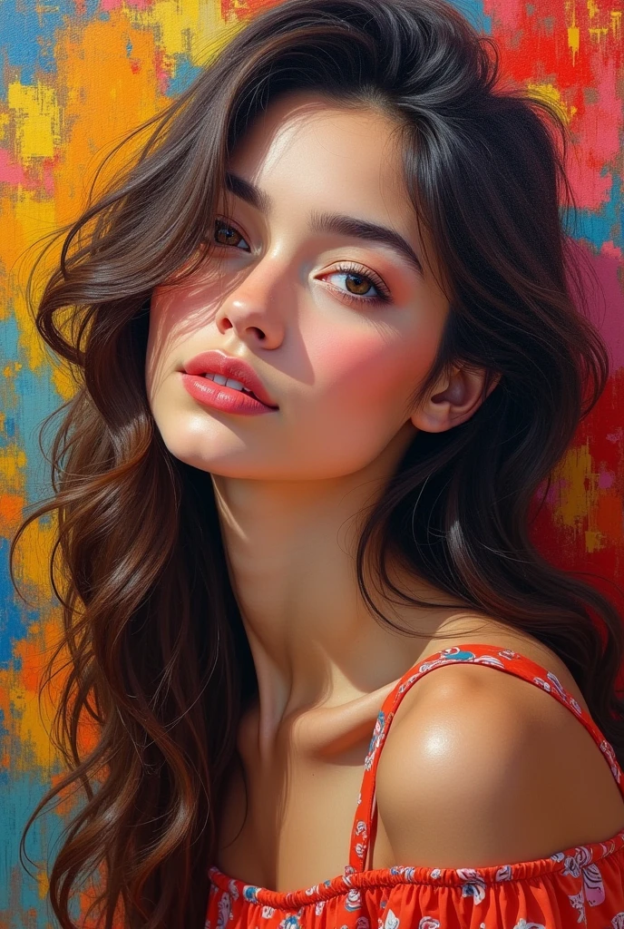 a woman portrait, palette knife painting, impressionist style, expressive brushstrokes, dramatic lighting, rich colors, highly detailed, (best quality,8k,highres,masterpiece:1.2),ultra-detailed,(realistic,photorealistic,photo-realistic:1.37),intricate details,dynamic composition,chiaroscuro,dramatic shadows,warm tones,vibrant palette,impasto texture,expressive brushwork,depth of field,atmospheric lighting,emotional intensity,cinematic atmosphere