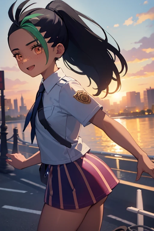 Nemo, a high school girl, approaches me on the street in the evening with a happy look on her face.