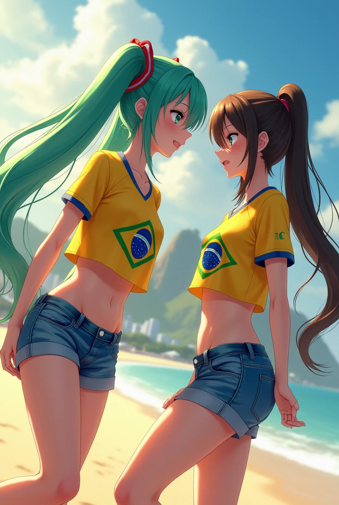 POV: sexy cute beautiful Riley Reid in a hot carnival in Brazil, (((huge ass))), (slim thick), (skinny), ((ultra-detailed)), (photorealistic), 8k, (curvy accentuated body), ((ponytail hair)), smiling, in the street, (((bodypaint Brazil flag)))
