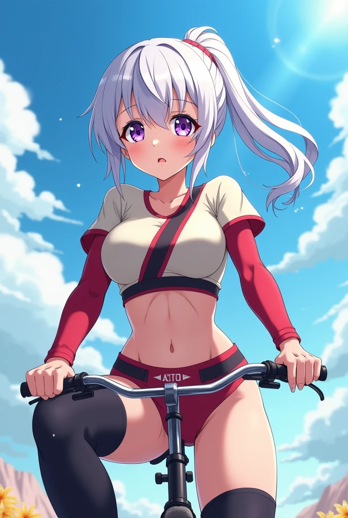 01 beautiful 18 year old Japanese nymphet, completely naked and sexy, riding a black sport bike