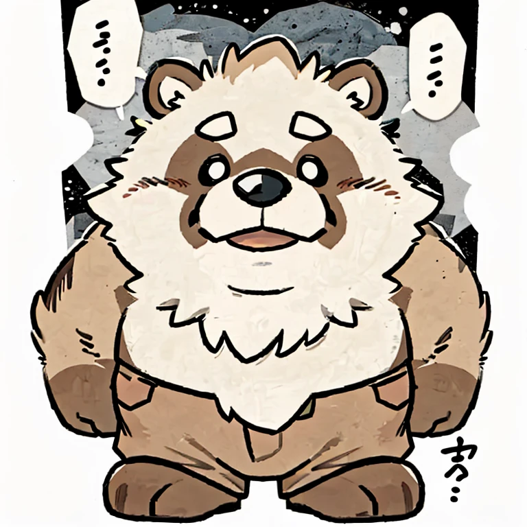 tanuki face,Cute face, very cute, Humanity(tanuki), (Wild boar:1.1, tanuki), (bare chest,, hot body, Beautiful, sexual, Attractive guy, middle aged man, soft belly) ,(without shorts, foot without shoes, solo, full-length portrait, anatomically correct),((side view, The expression is shoked, looking up)) , Chubby,(white eyebrows:1.1),(perfect black eyes),Simple background, print style。（artist:Takemoto Arashi) , manga style, (big face),(The right eyes), (comic page)