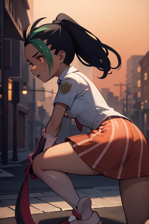 Nemo, a high school girl, happily stands on the street in the evening, being attacked from behind by tentacles of darkness.