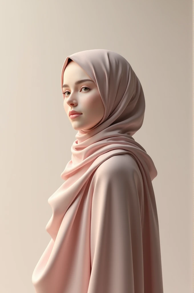 make ,a realistic full body shot,exagerrated ,caricature ,beautiful.woman with long white hijab, This masterpiece captures the essence of the era, radiating nostalgia and vintage charm.,simple background.high detail