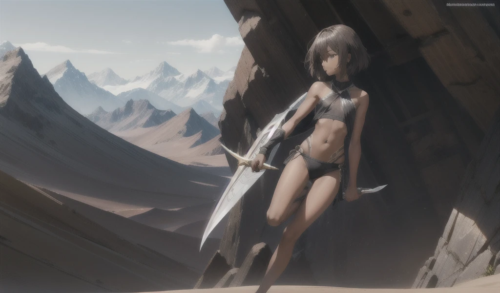 junior high school nudist、Severely torn clothes are scattered、Fighting the sandstorm、Fighting strong winds、walk with a wide stance、Dynamism、crowd