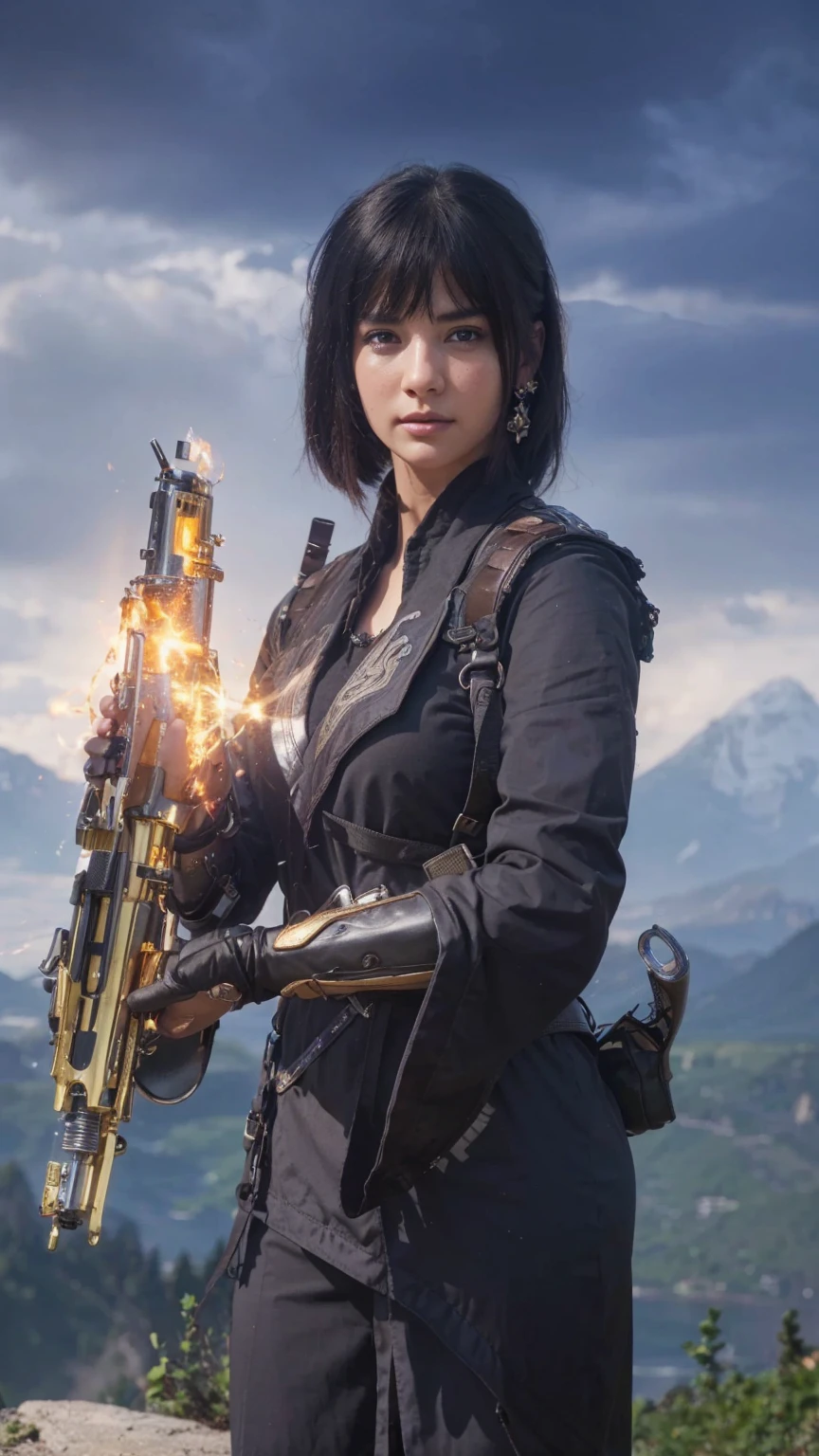 There is a woman in a leather suit, holding a sword, work in Guweiz style, Artgerm and Atey Gaylan, cinematic photography concept art, Ian J., (Octane render) fantasy style, Vojtek FUS, wlop and ross tran, inspired by Magali Villeneuve, ross tran 8 k, вдохновленный WLOP