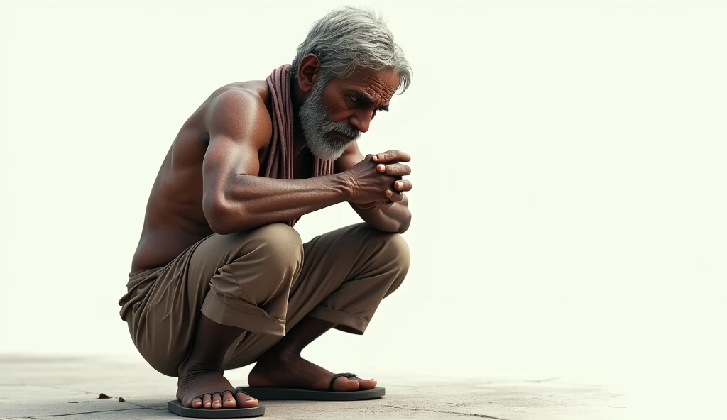 create a wanderer beggar disturbed man crazy sad bitter ugly and Indian in a sad and lonely place Indian god sad beggar wanderer with doubt between two paths sad and ugly old beggar at crossroads being chased by ghostly figures and obsessive spirits behind poor beggar
