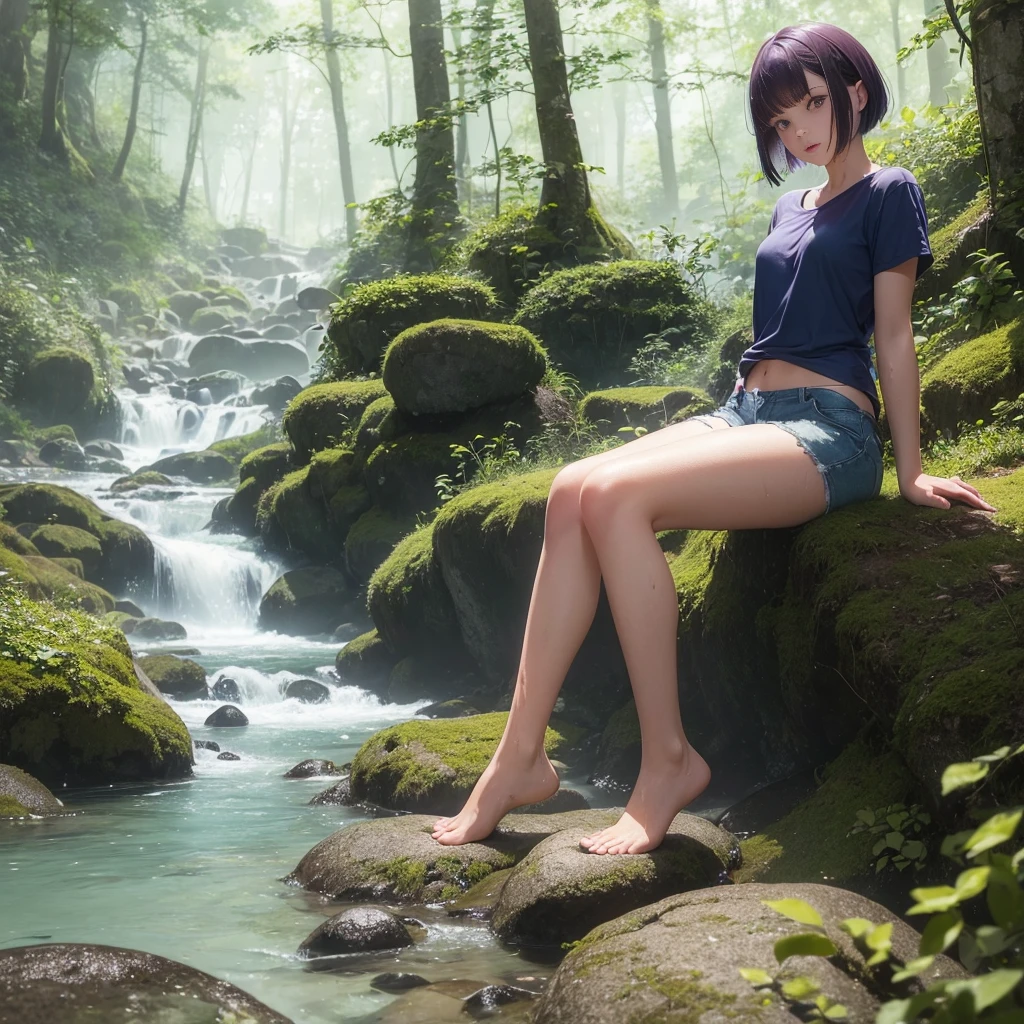 (masterpiece:1.3), (8k, photorealistic, RAW photo, best quality: 1.4), (1girl), beautiful face, (realistic face), (black hair, short hair:1.3), beautiful hairstyle, realistic eyes, beautiful detailed eyes, (realistic skin), beautiful skin, (Height: 163cm, Weight 50kg), (bust size 80cm), absurdres, attractive, ultra high res, ultra realistic, highly detailed, golden ratio, (Accurate hands and fingers), Large Breasts, (Big Ass), ((Kneeling in the hot spring)), Flushing, Sweat, NSFW ((Completely naked:1.4)), ((Completely naked:1.4)), (real vagina), (Crotch close-up:1.4), (orgasm:1.1), BREAK (Unexplored hot springs), ((Deep in the forest:1.2)), (steam:1.2), ((Front low angle:1.2))