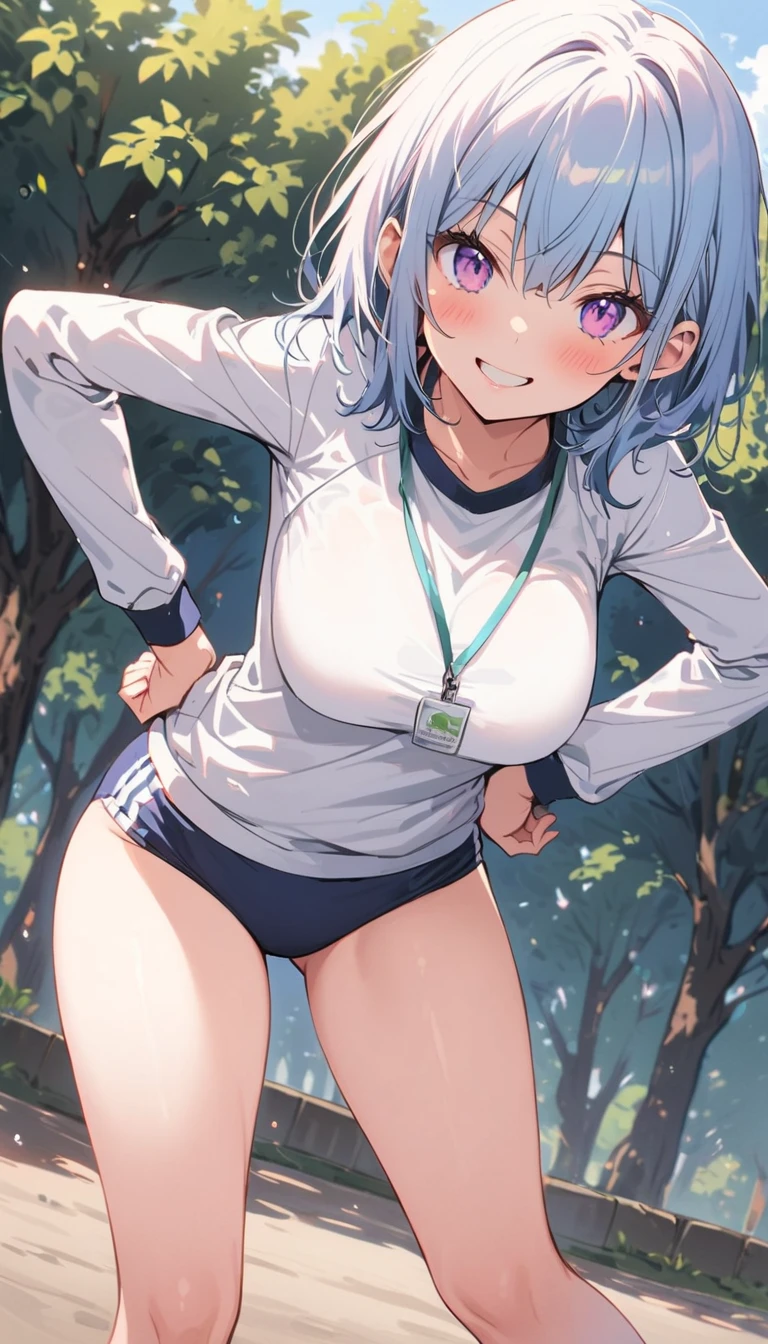 (masterpiece), best quality, high resolution, unity 8k wallpaper, (illustration), extremely detailed face, perfect lighting, extremely detailed CG, cowboy shot,1girl, solo, shimarin, blue hair, long hair,bun,(flat chest),blush,closed_mouth, outdoors,camp site,(public indecency,undress),Down jacket,(nipples,navel,white panty),[detailed eyes:1.3, perfect hands, detailed hands, five fingers:1.3],